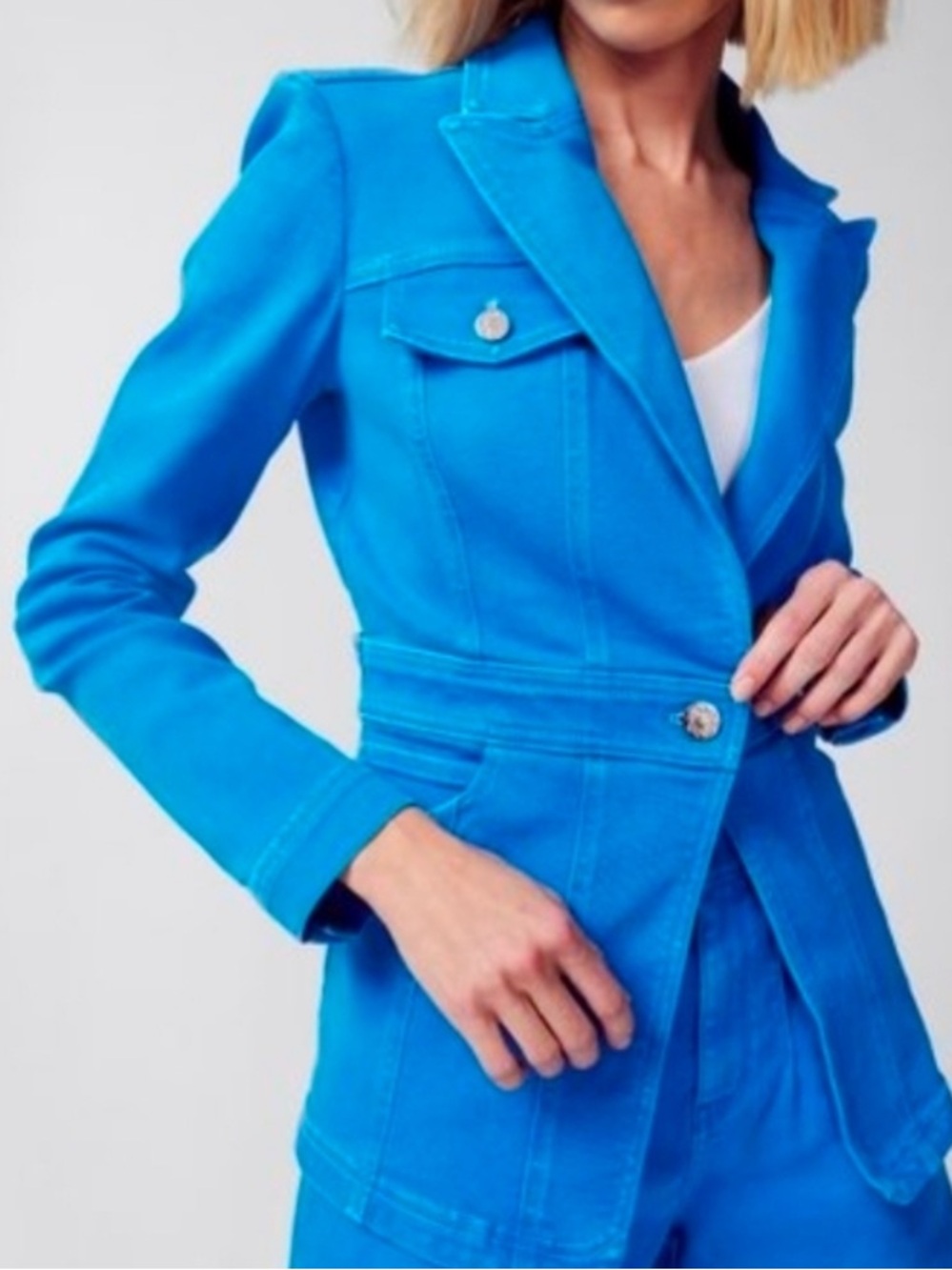 White House Black Market Blue Denim Utility Jacket Blazer Sz 16 Business Casual